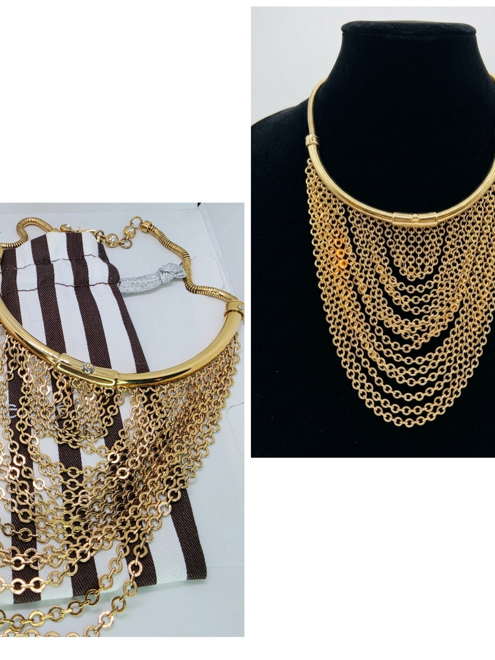 Henri Bendel Gold Tone Statement Layered Tassel Drape Waterfall Necklace Maximal